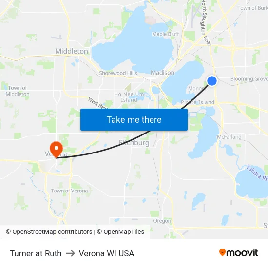 Turner at Ruth to Verona WI USA map