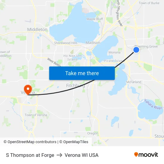 S Thompson at Forge to Verona WI USA map