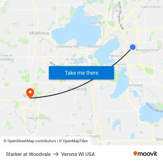 Starker at Woodvale to Verona WI USA map