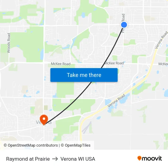 Raymond at Prairie to Verona WI USA map