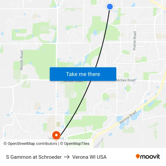 S Gammon at Schroeder to Verona WI USA map