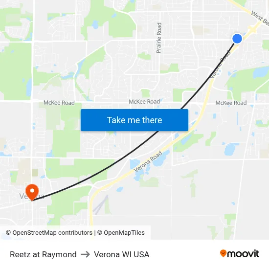 Reetz at Raymond to Verona WI USA map