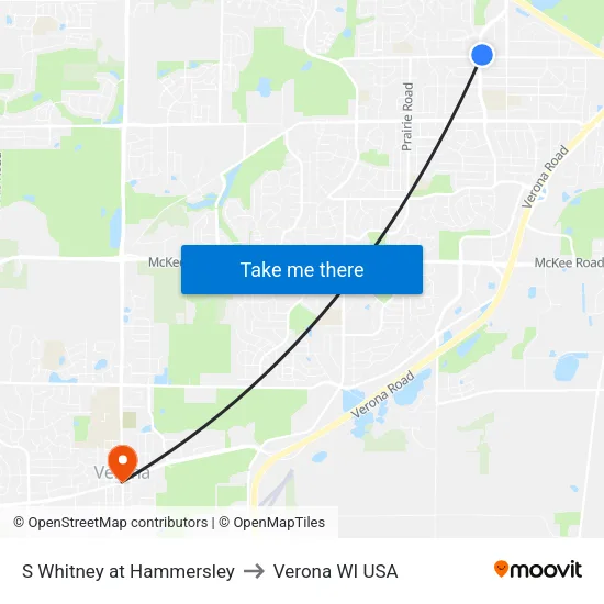 S Whitney at Hammersley to Verona WI USA map