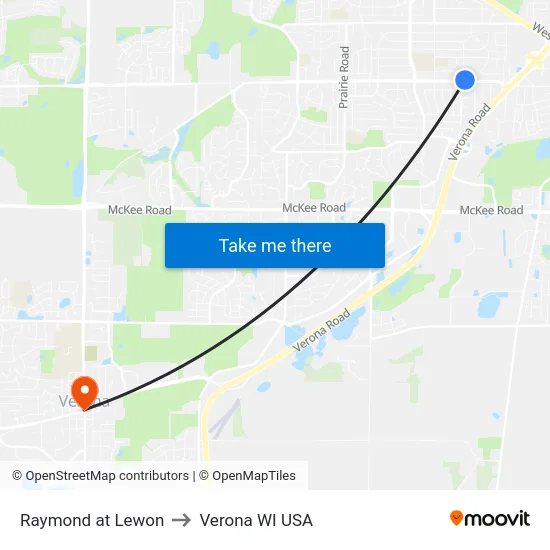 Raymond at Lewon to Verona WI USA map