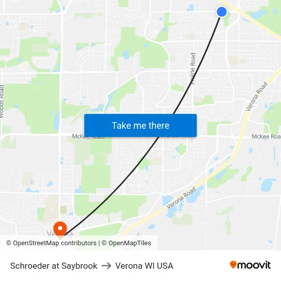 Schroeder at Saybrook to Verona WI USA map