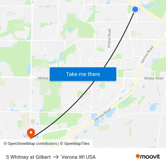 S Whitney at Gilbert to Verona WI USA map
