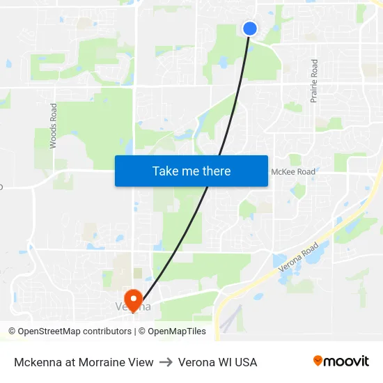 Mckenna at Morraine View to Verona WI USA map