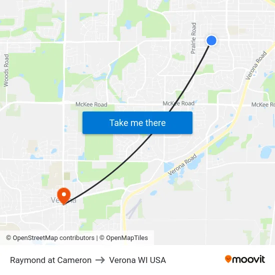 Raymond at Cameron to Verona WI USA map