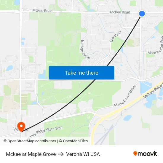 Mckee at Maple Grove to Verona WI USA map