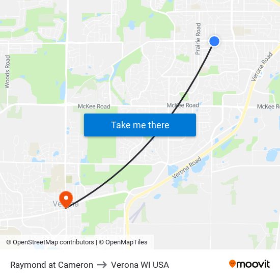 Raymond at Cameron to Verona WI USA map