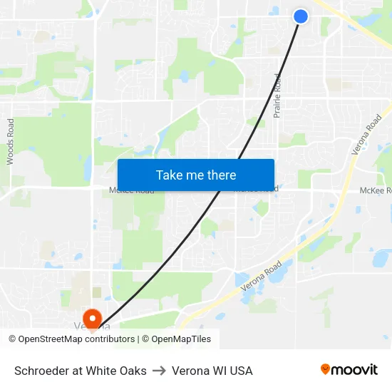 Schroeder at White Oaks to Verona WI USA map