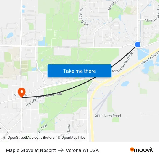 Maple Grove at Nesbitt to Verona WI USA map