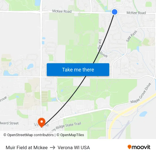 Muir Field at Mckee to Verona WI USA map