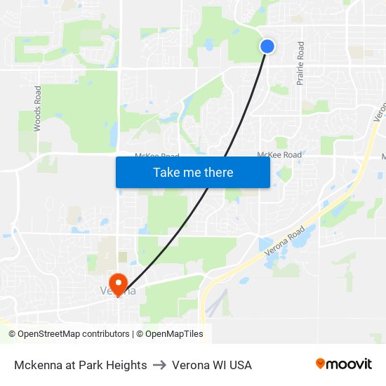 Mckenna at Park Heights to Verona WI USA map