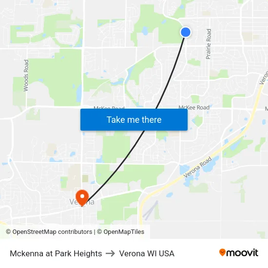 Mckenna at Park Heights to Verona WI USA map