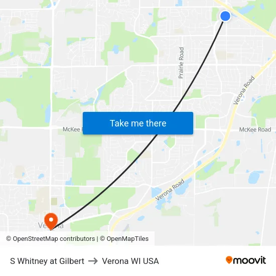 S Whitney at Gilbert to Verona WI USA map