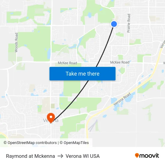 Raymond at Mckenna to Verona WI USA map