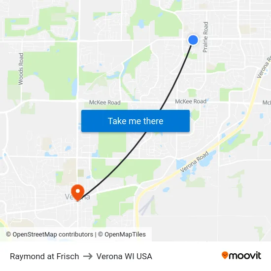Raymond at Frisch to Verona WI USA map