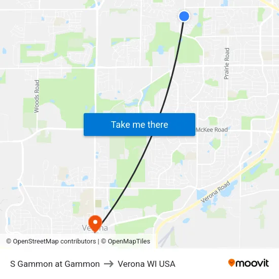 S Gammon at Gammon to Verona WI USA map