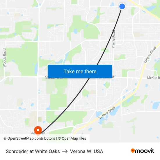 Schroeder at White Oaks to Verona WI USA map