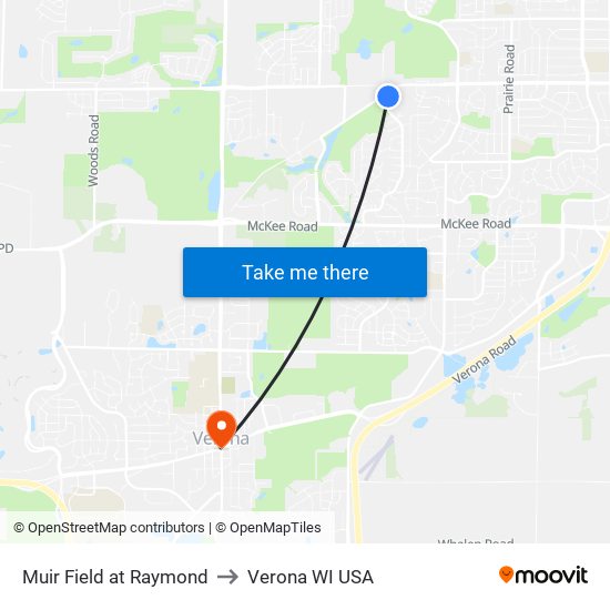 Muir Field at Raymond to Verona WI USA map