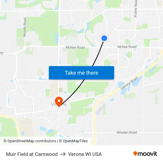 Muir Field at Carnwood to Verona WI USA map