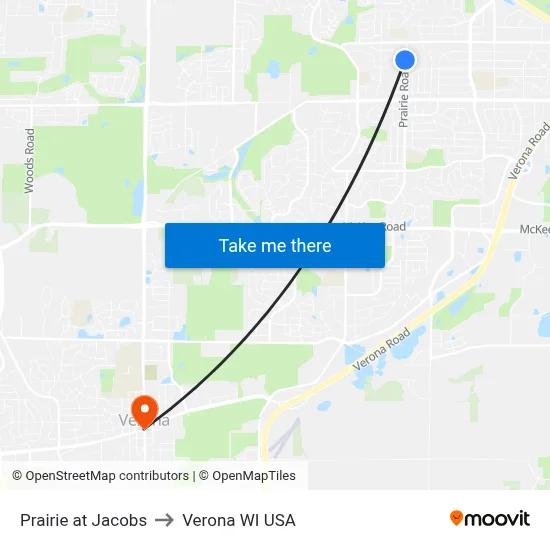 Prairie at Jacobs to Verona WI USA map