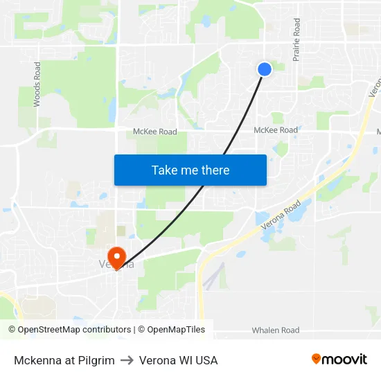 Mckenna at Pilgrim to Verona WI USA map