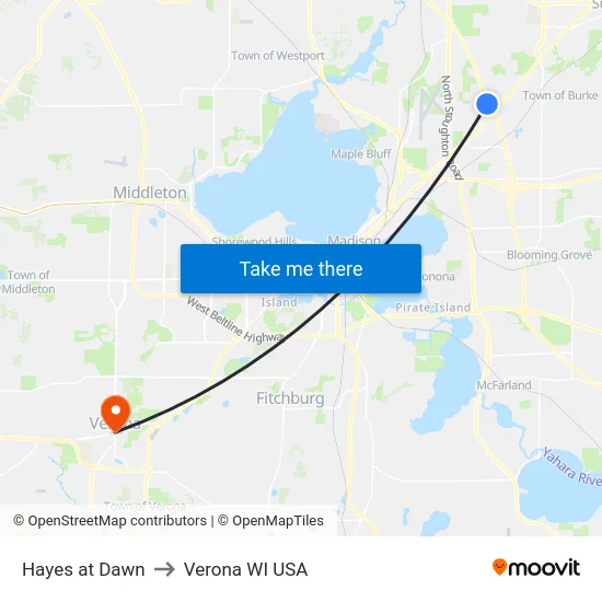 Hayes at Dawn to Verona WI USA map