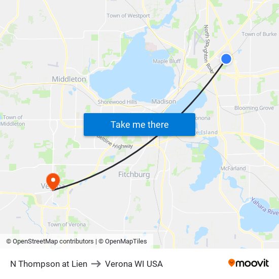 N Thompson at Lien to Verona WI USA map