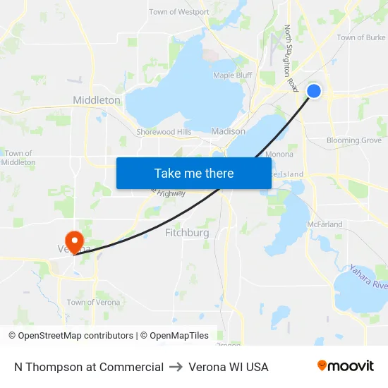 N Thompson at Commercial to Verona WI USA map