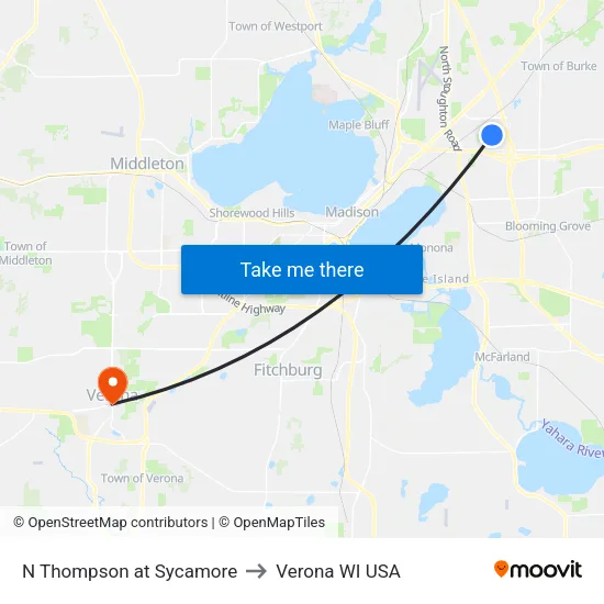 N Thompson at Sycamore to Verona WI USA map
