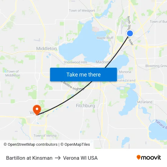 Bartillon at Kinsman to Verona WI USA map