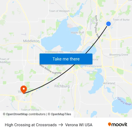 High Crossing at Crossroads to Verona WI USA map