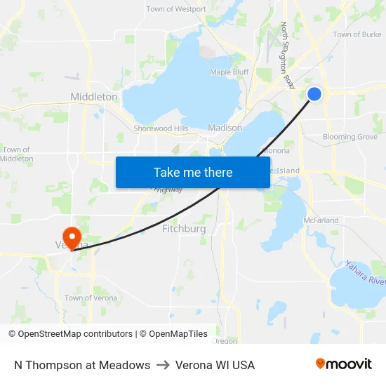 N Thompson at Meadows to Verona WI USA map
