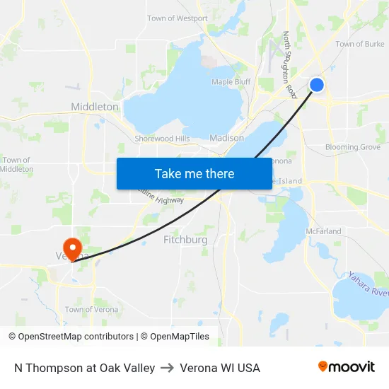 N Thompson at Oak Valley to Verona WI USA map