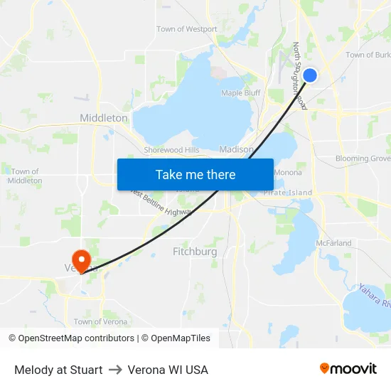 Melody at Stuart to Verona WI USA map