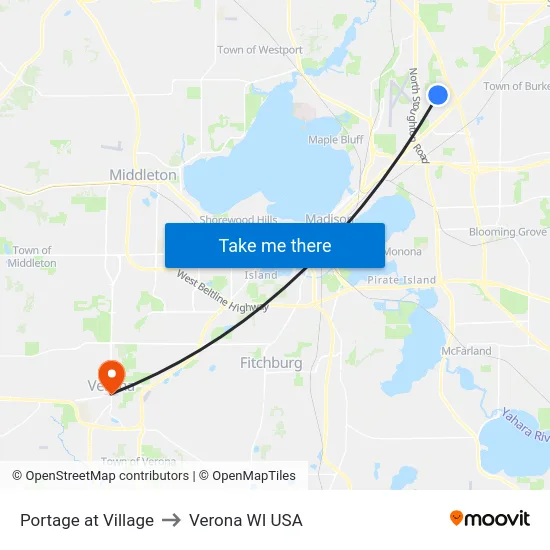 Portage at Village to Verona WI USA map