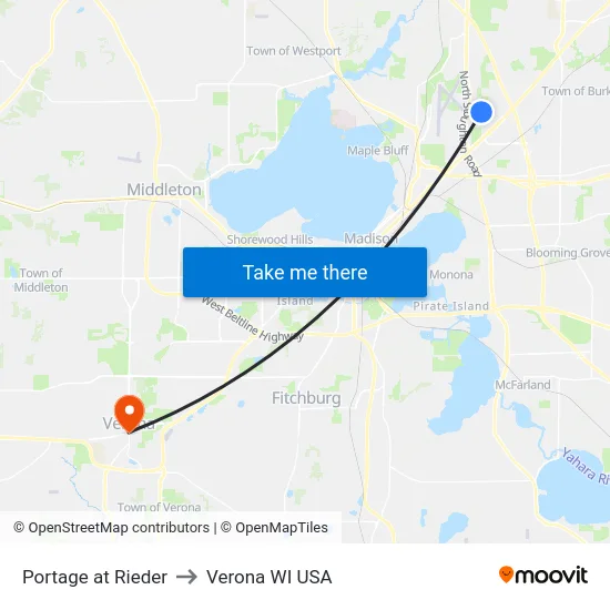 Portage at Rieder to Verona WI USA map