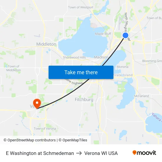 E Washington at Schmedeman to Verona WI USA map