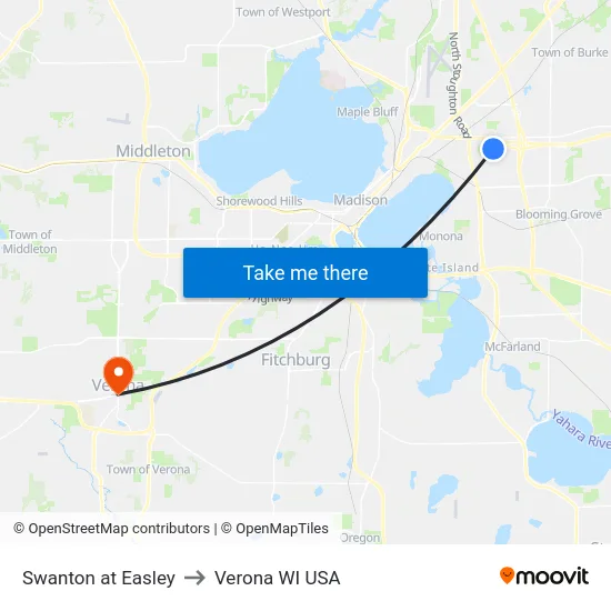 Swanton at Easley to Verona WI USA map