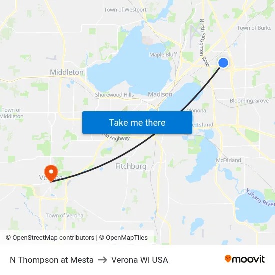N Thompson at Mesta to Verona WI USA map