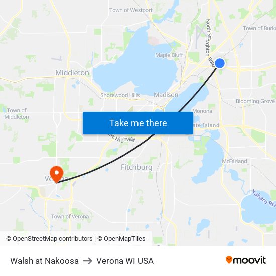 Walsh at Nakoosa to Verona WI USA map