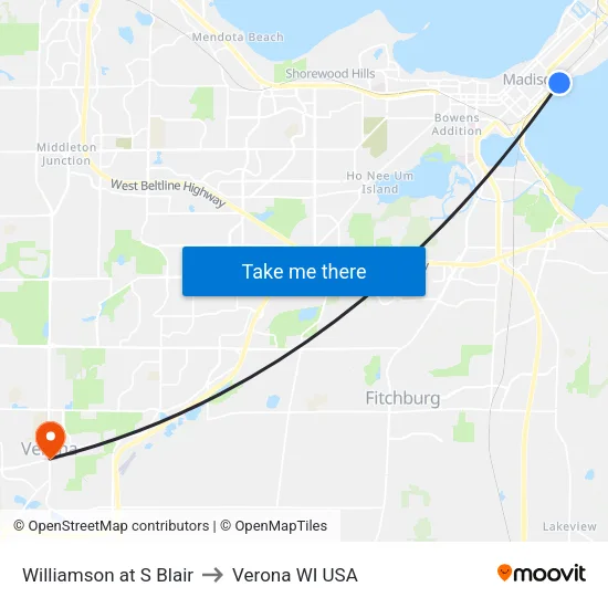 Williamson at S Blair to Verona WI USA map