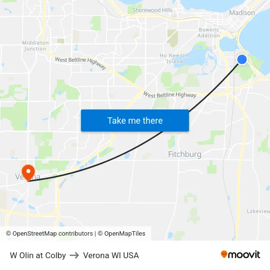 W Olin at Colby to Verona WI USA map