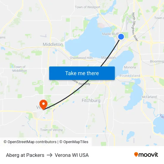 Aberg at Packers to Verona WI USA map