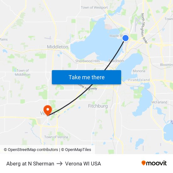 Aberg at N Sherman to Verona WI USA map