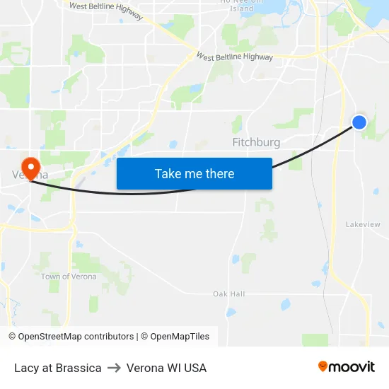 Lacy at Brassica to Verona WI USA map