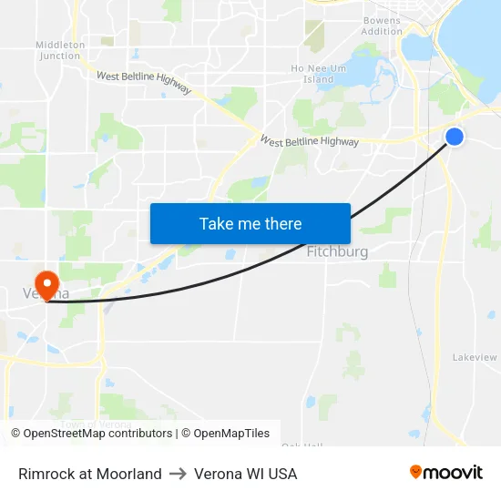 Rimrock at Moorland to Verona WI USA map