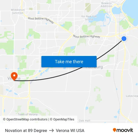 Novation at 89 Degree to Verona WI USA map